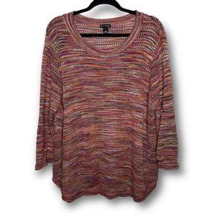 New Directions Womens 3X Red Orange Crochet Knit Lightweight Scoop Neck Sweater